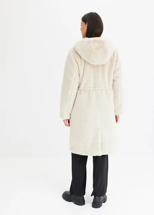 Bonprix Kuscheliger Wintermantel Aus Teddyfell Mit Großen Taschen Und Kaputze