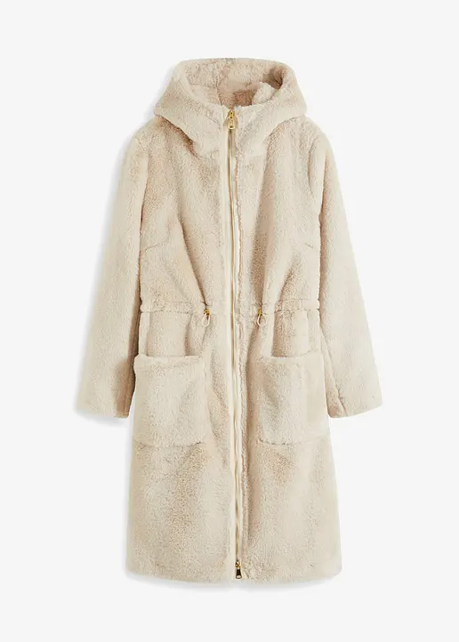 bonprix Kuscheliger Wintermantel aus Teddyfell mit großen Taschen und Kaputze