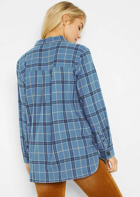 Bonprix Kuscheliges Komfortables Flanell-Hemd - Blau - Damen