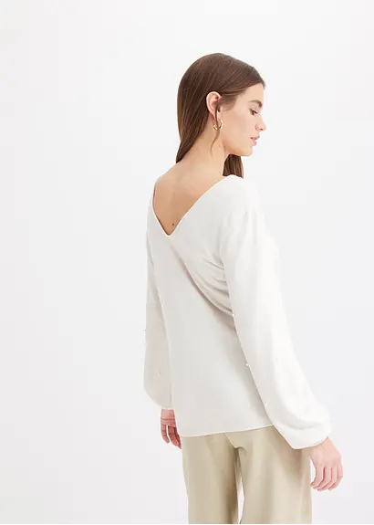 Bonprix Kuscheliges Shirt Mit Dekorativen Perlen - Beige