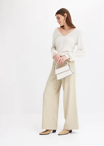 Bonprix Kuscheliges Shirt Mit Dekorativen Perlen - Beige