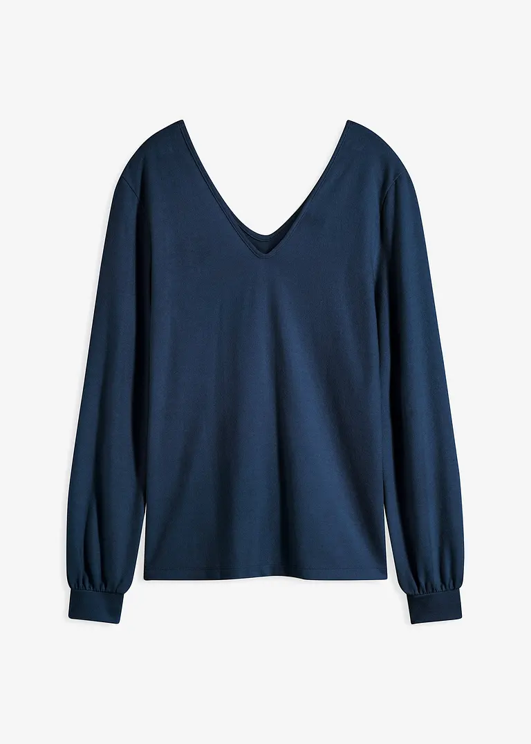 bonprix Kuscheliges Shirt mit dekorativen Perlen - blau - Damen