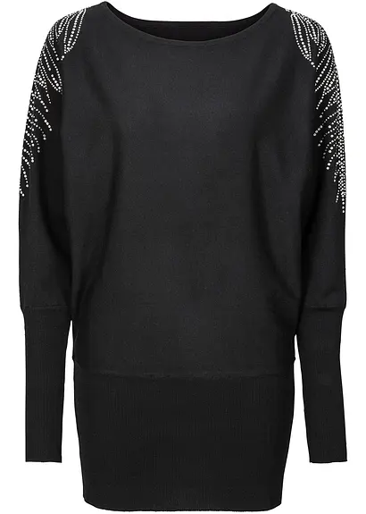 bonprix Kuschelweicher Pullover mit breitem Bündchen und Steichenverzierungen