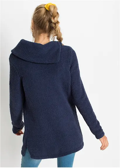Bonprix Kuschliger Pullover Mit Knöpfen Am Kragen - Blau