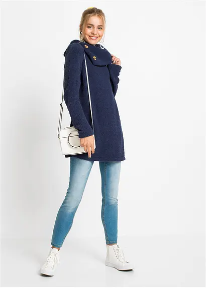 Bonprix Kuschliger Pullover Mit Knöpfen Am Kragen - Blau
