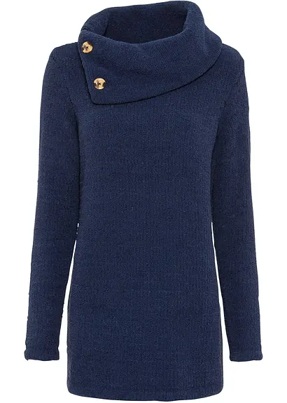 bonprix Kuschliger Pullover mit Knöpfen am Kragen - blau
