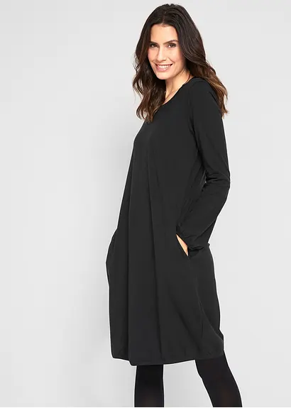 Bonprix Langarm-Jerseykleid In Figurumspielendem Ballon-Shape Mit Gummizug Im Saum