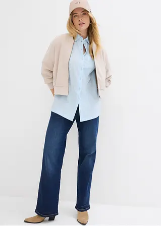 Bonprix Langarm Popline Bluse Mit Brusttasche Und Elastischem Ärmel-Bündchen