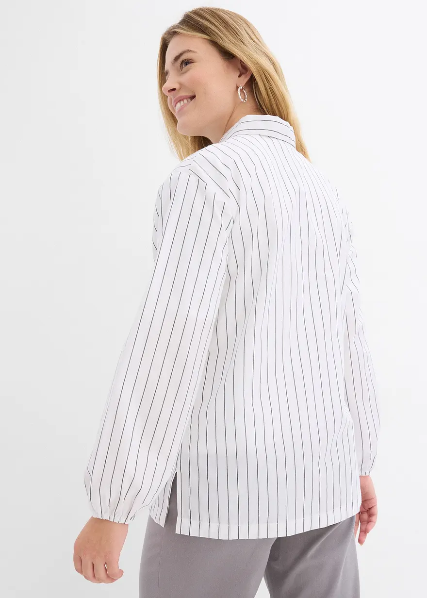 Bonprix Langarm Popline Bluse Mit Brusttasche Und Elastischem Ärmel-Bündchen