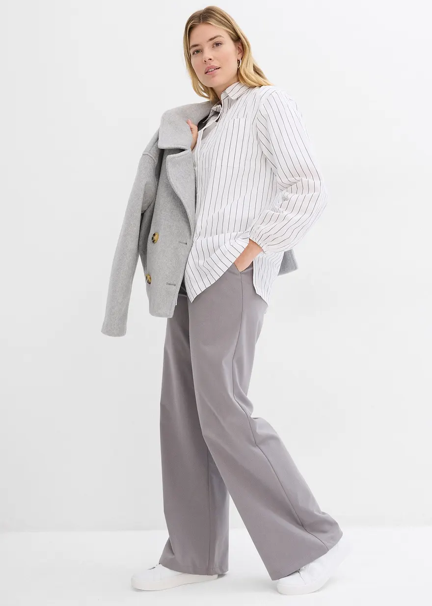 Bonprix Langarm Popline Bluse Mit Brusttasche Und Elastischem Ärmel-Bündchen