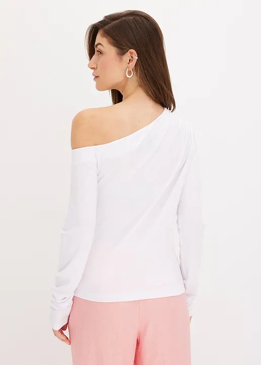 Bonprix Langarm-Shirt Mit Eingelegten Falten An Der Schulter - Weiß