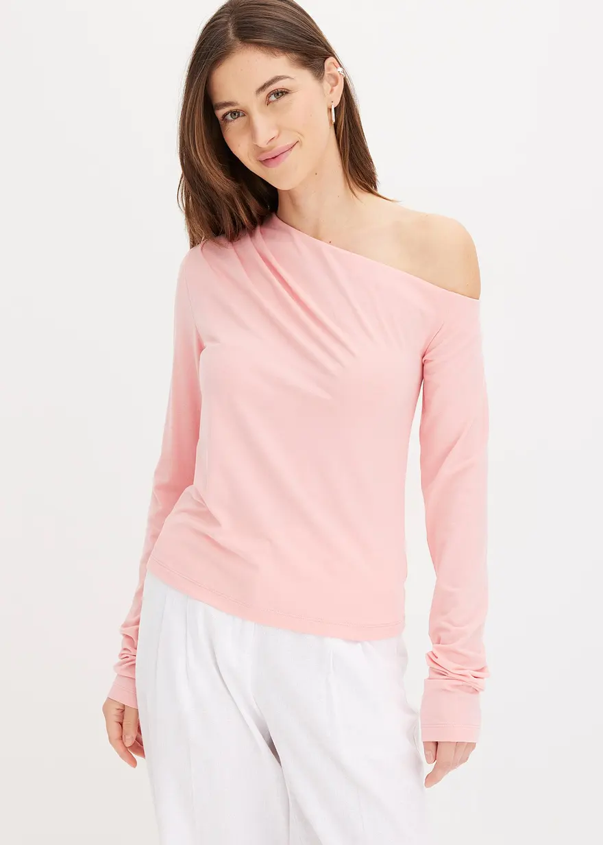 Bonprix Langarm-Shirt Mit Eingelegten Falten An Der Schulter - Rosa