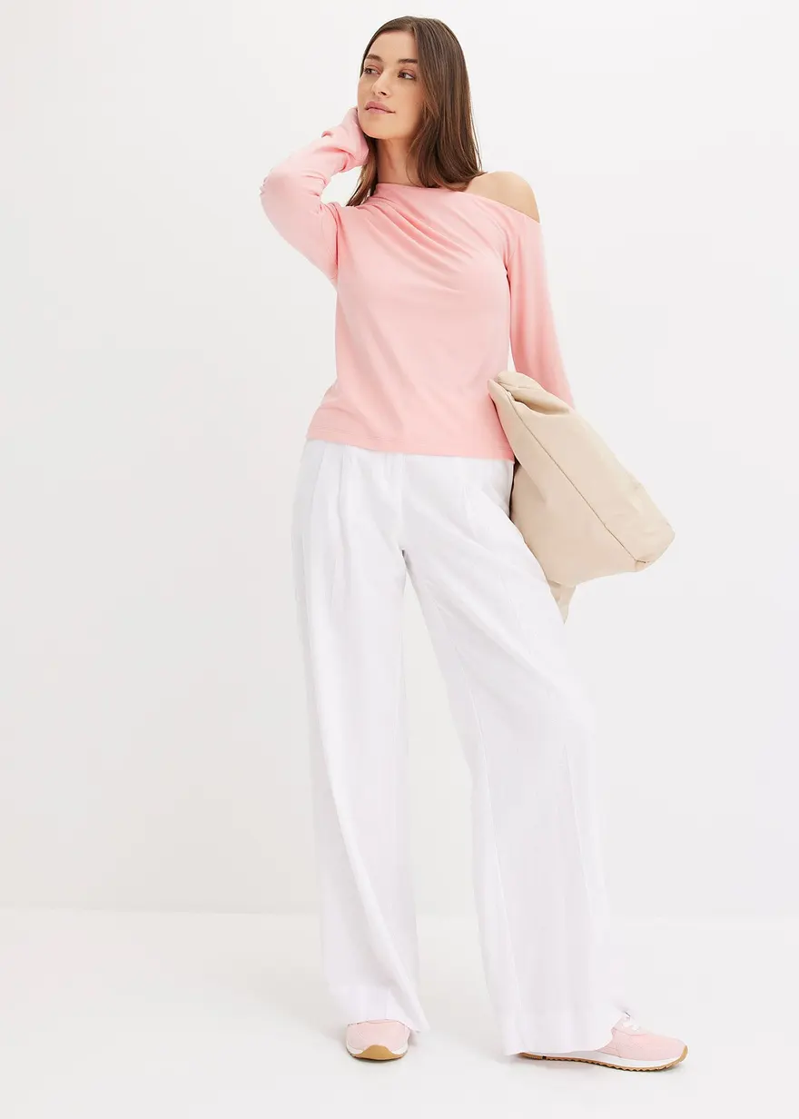 Bonprix Langarm-Shirt Mit Eingelegten Falten An Der Schulter - Rosa
