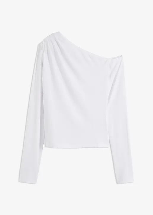 bonprix Langarm-Shirt mit eingelegten Falten an der Schulter - weiß