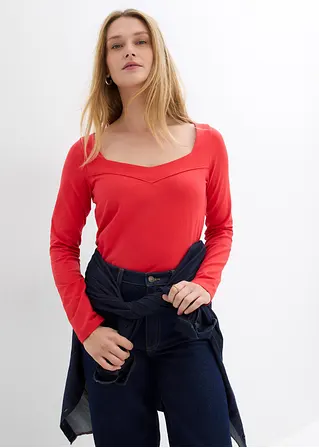 Bonprix Langarm-Shirt Mit Modischem Ausschnitt - Rot - Damen