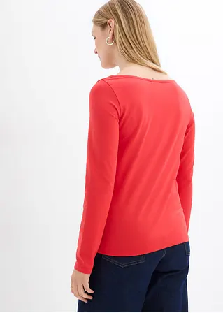 Bonprix Langarm-Shirt Mit Modischem Ausschnitt - Rot - Damen