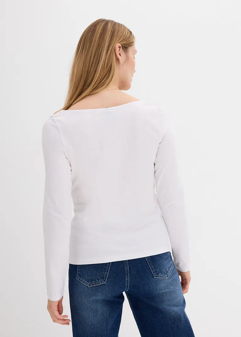 Bonprix Langarm-Shirt Mit Modischem Ausschnitt - Weiß - Damen