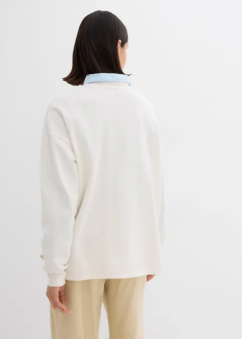 Bonprix Langarm-Sweatshirt Mit Blumen-Druck Und Seitenschlitzen - Weiß