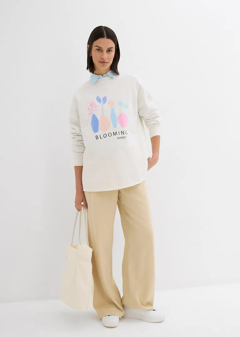 Bonprix Langarm-Sweatshirt Mit Blumen-Druck Und Seitenschlitzen - Lila