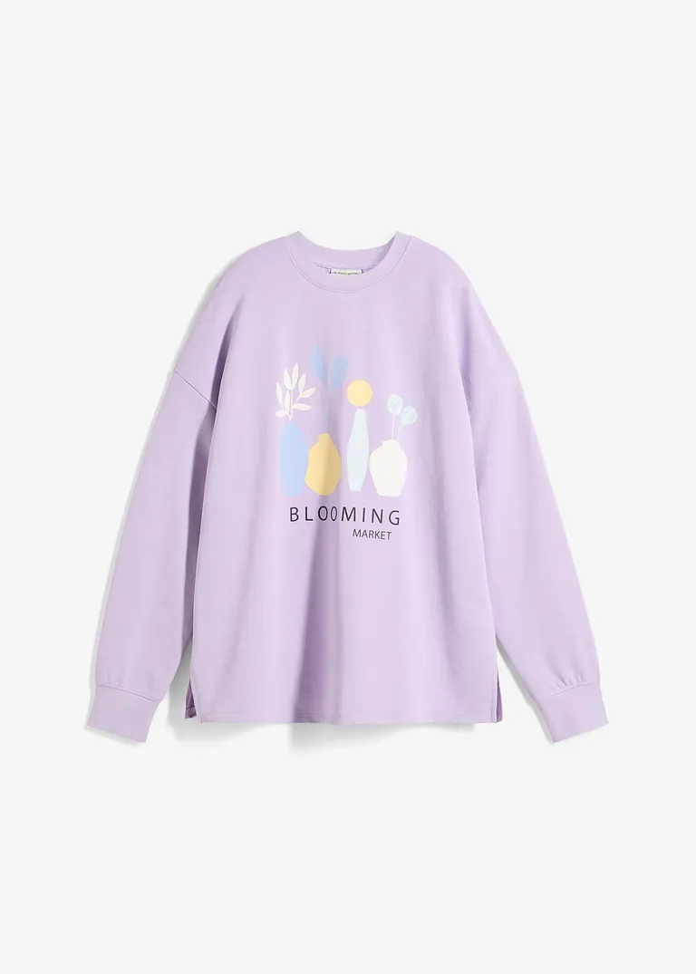 bonprix Langarm-Sweatshirt mit Blumen-Druck und Seitenschlitzen - lila