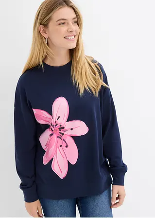 Bonprix Langarm-Sweatshirt Mit Blumendruck In Weiter Passform - Blau