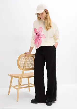 Bonprix Langarm-Sweatshirt Mit Blumendruck In Weiter Passform - Weiß