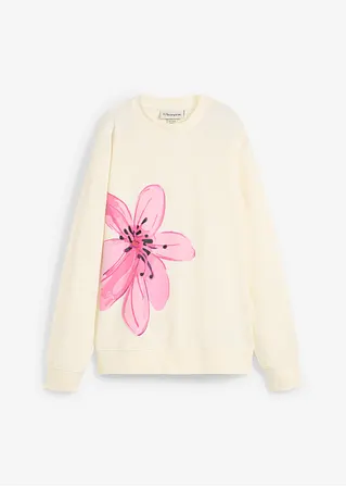 bonprix Langarm-Sweatshirt mit Blumendruck in weiter Passform - weiß