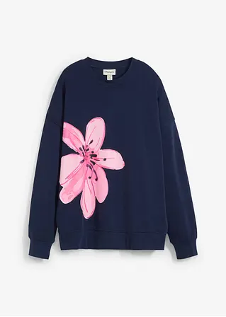 bonprix Langarm-Sweatshirt mit Blumendruck in weiter Passform - blau