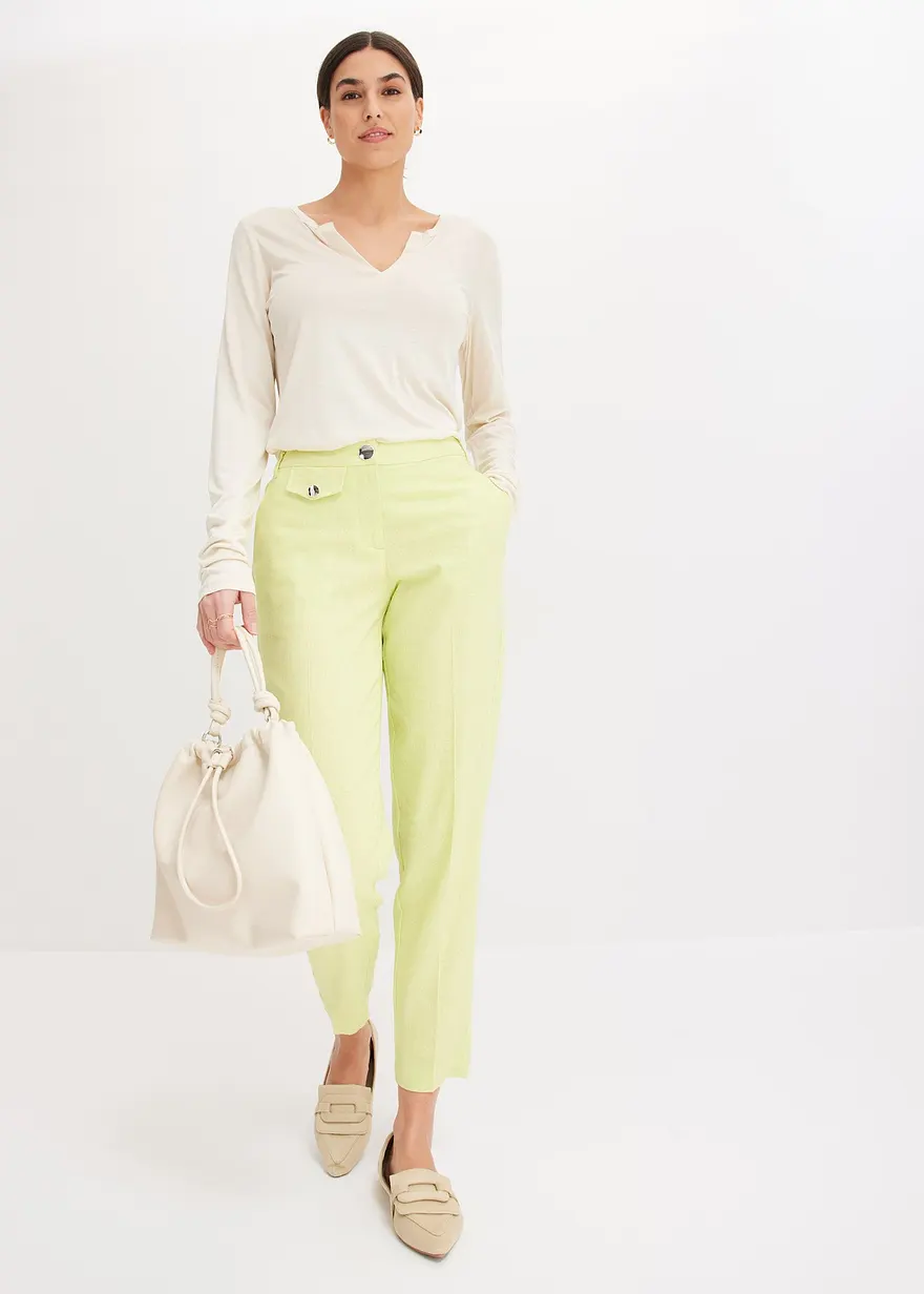 Bonprix Langarm T-Shirt Mit Offenem V-Ausschnitt - Beige