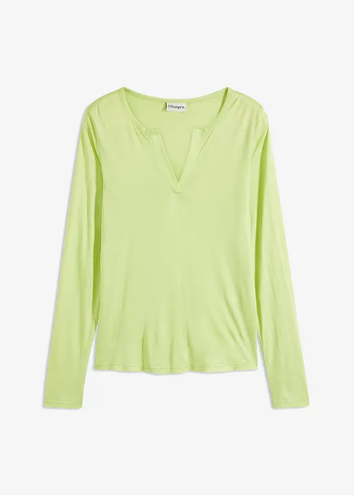 bonprix Langarm T-Shirt mit offenem V-Ausschnitt - grün - Damen