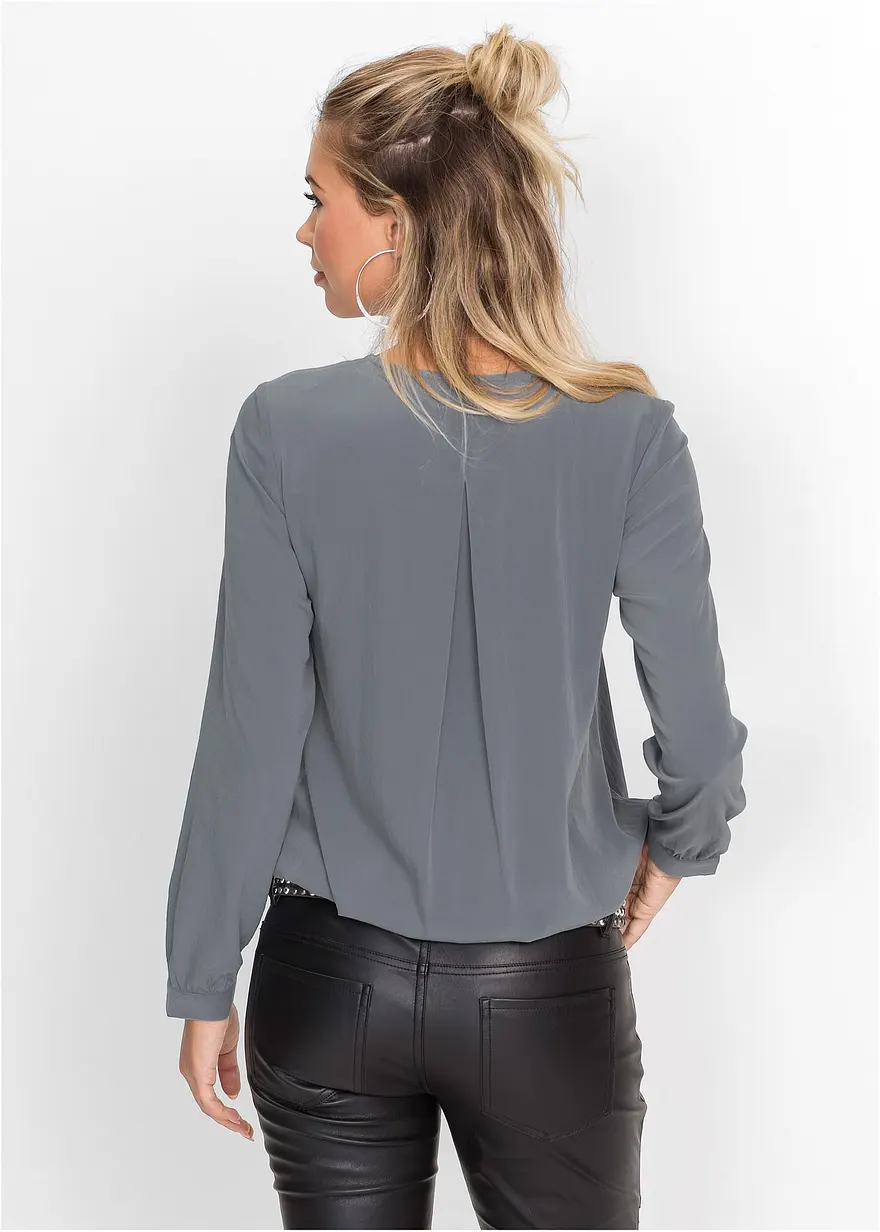 Bonprix Langärmlige Bluse Mit Wickeloptik Und In Legerer Passform - Blau