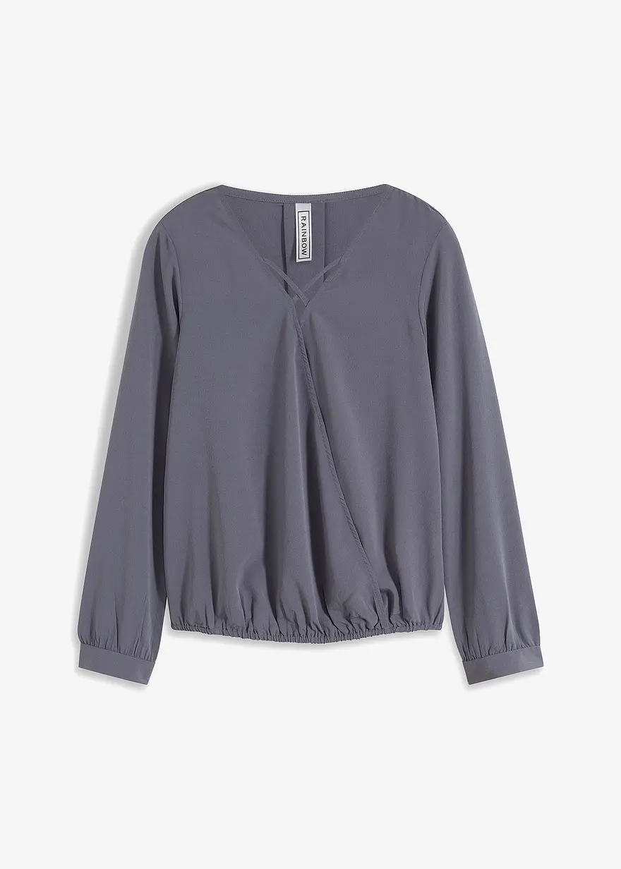 bonprix Langärmlige Bluse mit Wickeloptik und in legerer Passform - blau