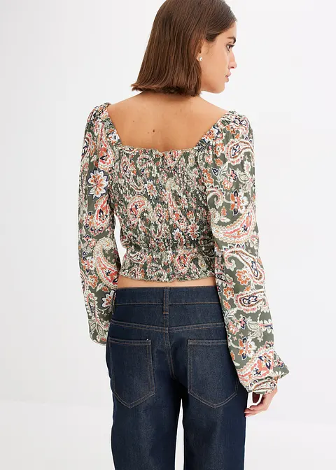 Bonprix Langärmliges Blusenshirt Aus Viskose Mit Druck - Grün