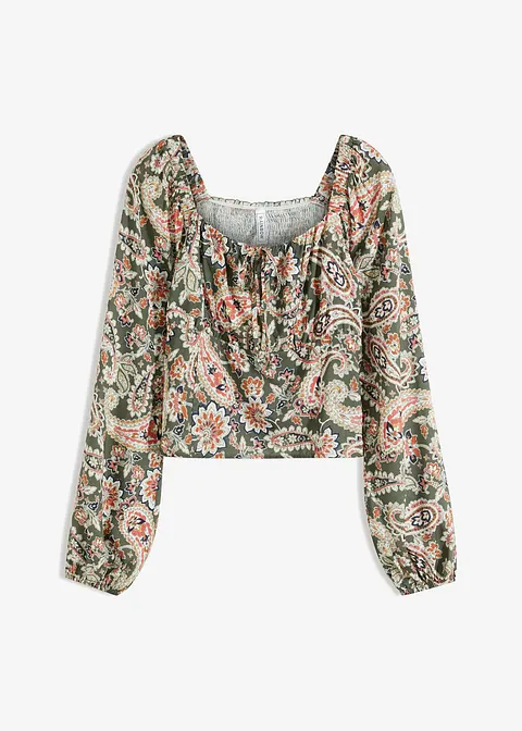 bonprix Langärmliges Blusenshirt aus Viskose mit Druck - grün