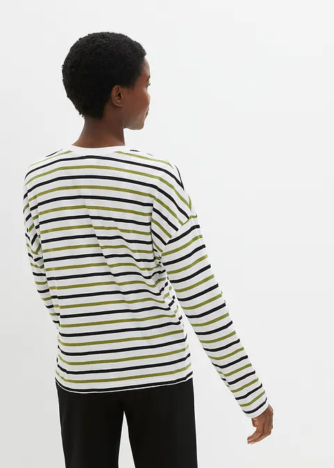 Bonprix Langarmshirt Aus Bio-Baumwolle Mit V-Ausschnitt - Weiß