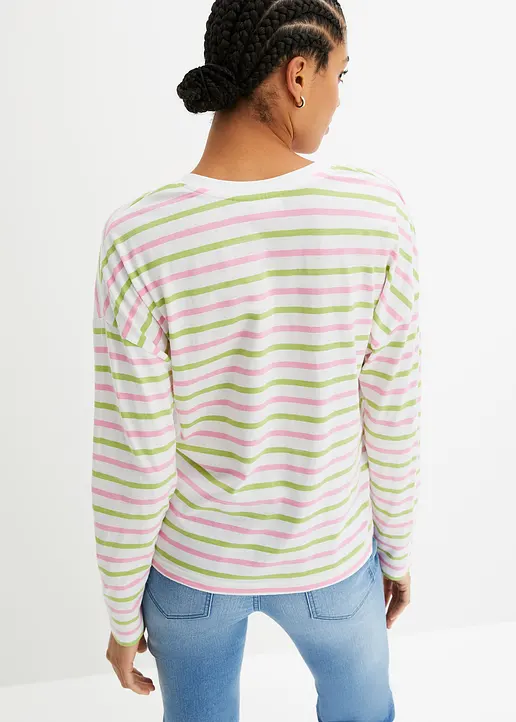 Bonprix Langarmshirt Aus Bio-Baumwolle Mit V-Ausschnitt - Weiß