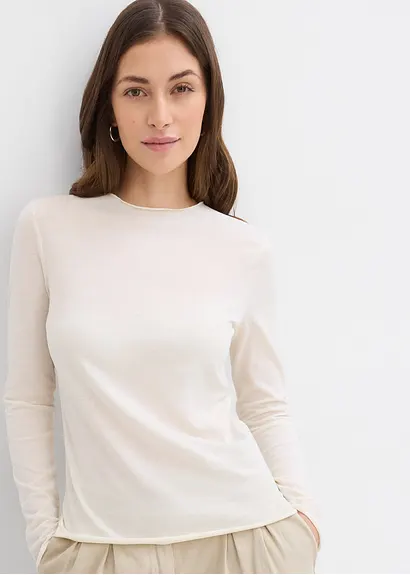 Bonprix Langarmshirt Aus Halbtransparenter Ware - Beige - Damen