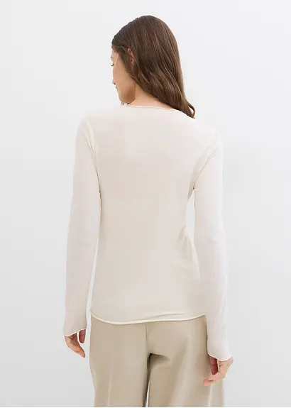 Bonprix Langarmshirt Aus Halbtransparenter Ware - Beige - Damen