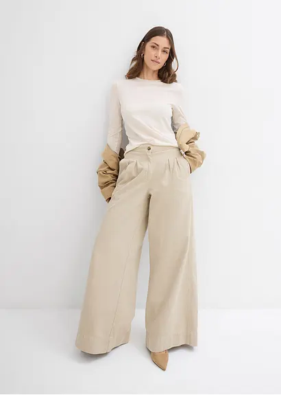 Bonprix Langarmshirt Aus Halbtransparenter Ware - Beige - Damen