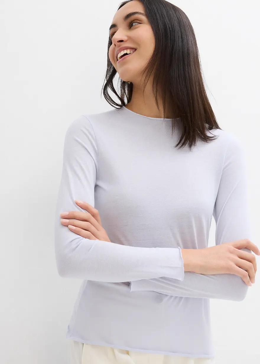 Bonprix Langarmshirt Aus Halbtransparenter Ware - Blau - Damen