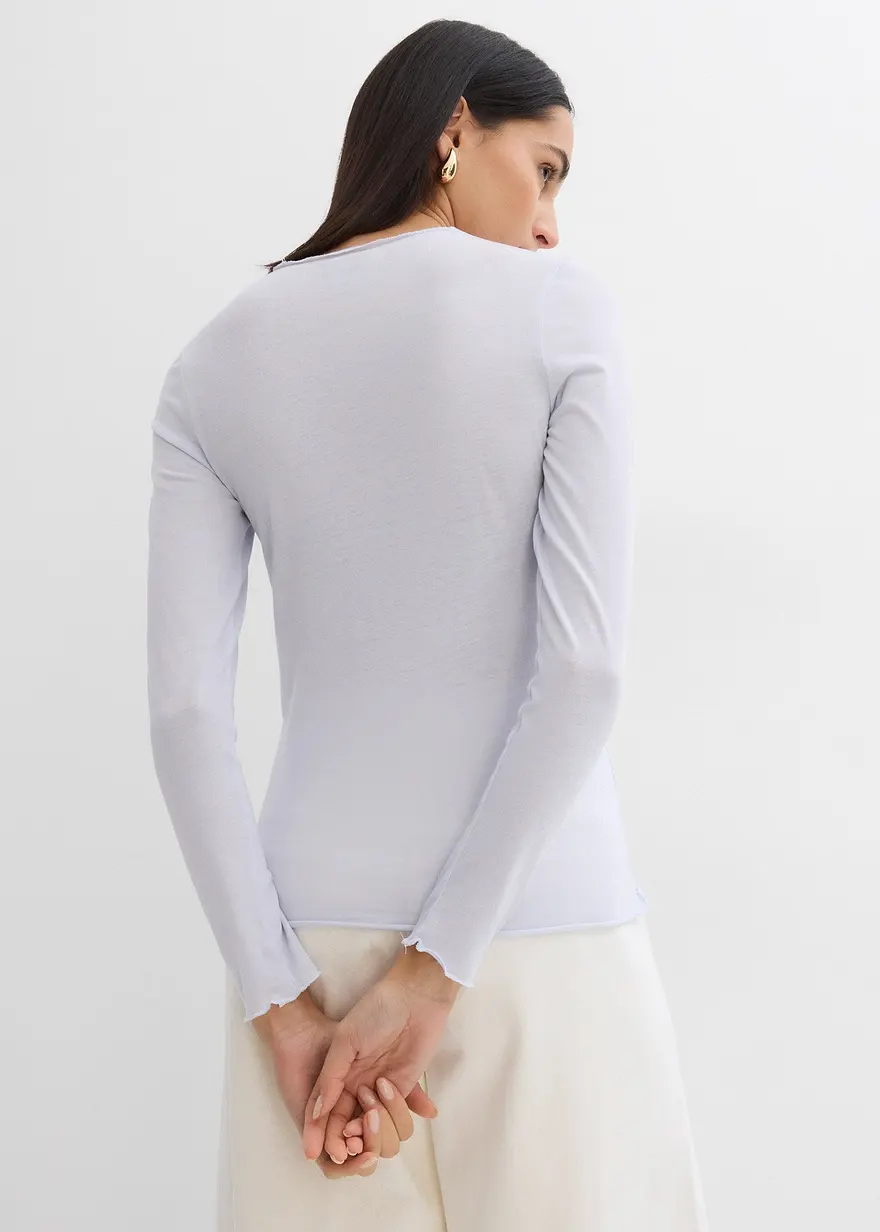 Bonprix Langarmshirt Aus Halbtransparenter Ware - Blau - Damen