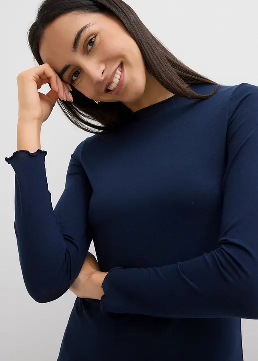 Bonprix Langarmshirt Aus Halbtransparenter Ware - Blau - Damen