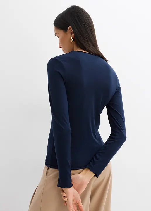 Bonprix Langarmshirt Aus Halbtransparenter Ware - Blau - Damen