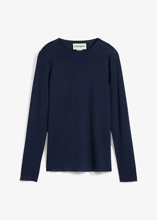 bonprix Langarmshirt aus halbtransparenter Ware - blau - Damen