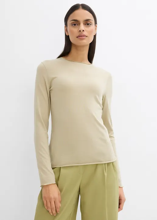 Bonprix Langarmshirt Aus Halbtransparenter Ware - Grün - Damen