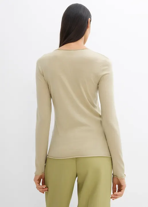 Bonprix Langarmshirt Aus Halbtransparenter Ware - Grün - Damen