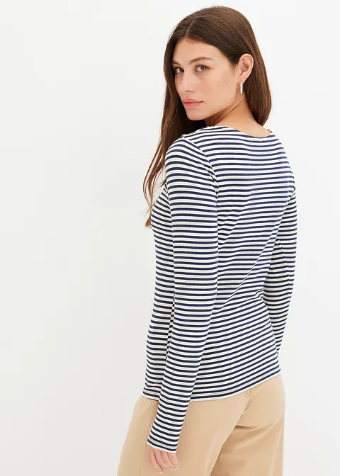 Bonprix Langarmshirt Mit Besonderem Ausschnitt - Blau - Damen