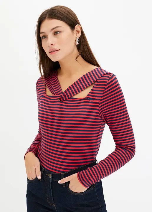 Bonprix Langarmshirt Mit Besonderem Ausschnitt - Rot - Damen