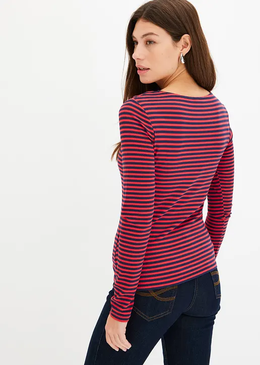 Bonprix Langarmshirt Mit Besonderem Ausschnitt - Rot - Damen