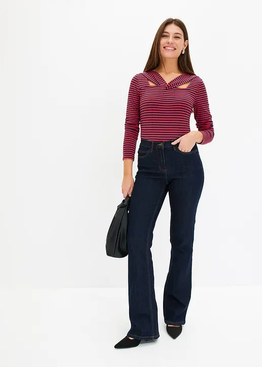 Bonprix Langarmshirt Mit Besonderem Ausschnitt - Rot - Damen